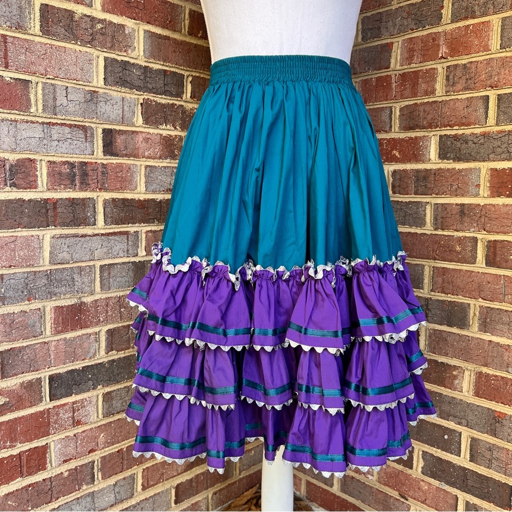 🐦‍🔥2 for $20🐦‍🔥 1980’s Suzy’s Ruffles teal and purple square dancing tutu skirt